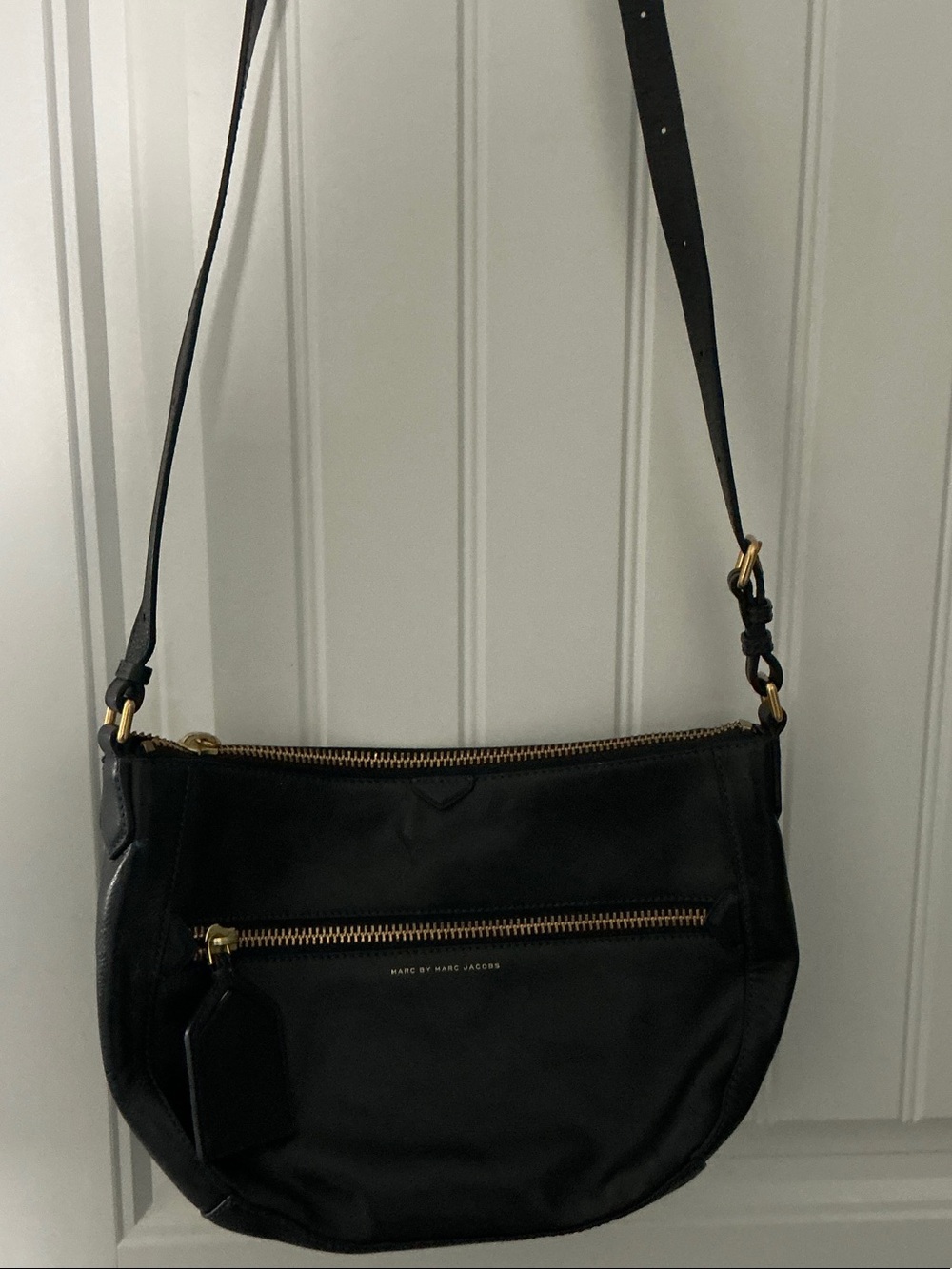 Marc by Marc Jacobs Dark Blue Leather Crescent Crossbody with Gold Hardware
